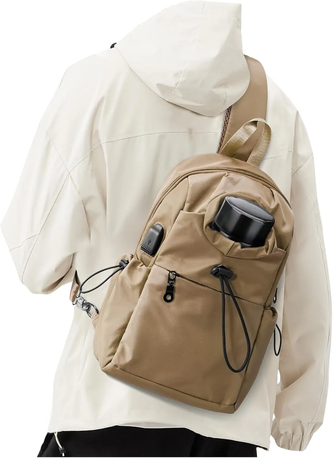 Sling Backpack bag for Men Khaki, Tactical BackpackSmall One Strap Daypack, Mini Anti-Theft Cross Body Motorcycle Chest Bags, Satchel Bag for Casual Travel Hiking Outdoor Sports Gym