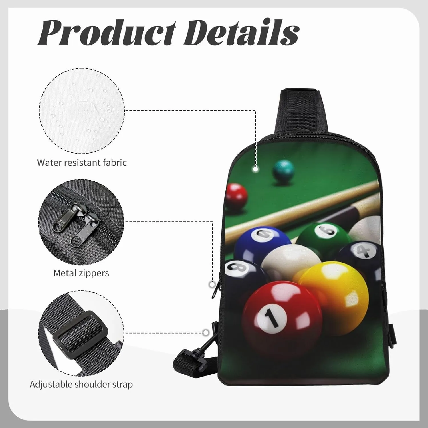 Sling Backpack Crossbody Sling Bag for Men Women Cross Chest Bag Billiards Shoulder Bag Travel Hiking Daypack