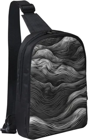 Sling Backpack Crossbody Sling Bag for Men Women Cross Chest Bag Black and White Wavy Lines Shoulder Bag Travel Hiking Daypack