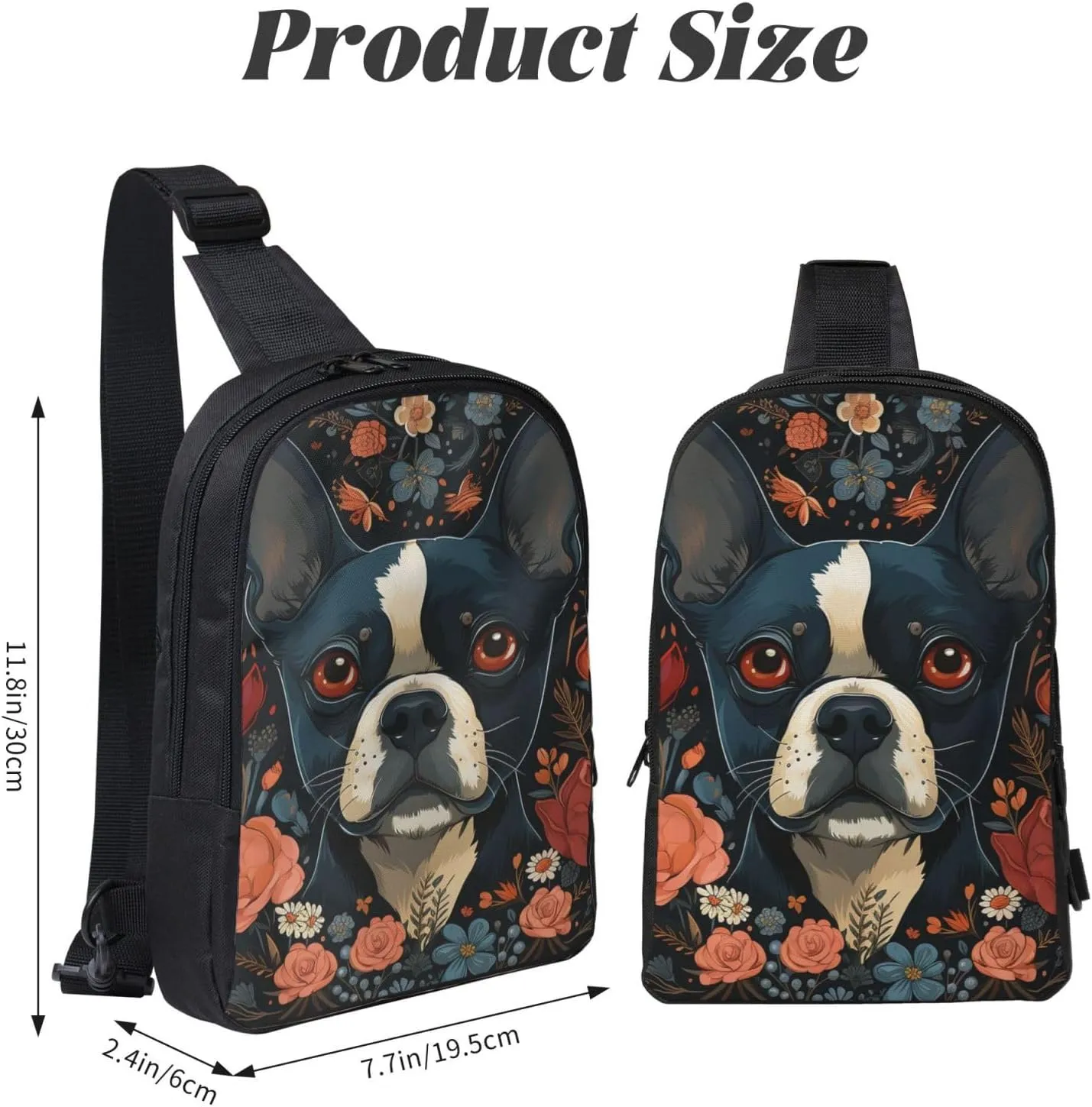 Sling Backpack Crossbody Sling Bag for Men Women Cross Chest Bag Boston Terrier Puppy Shoulder Bag Travel Hiking Daypack