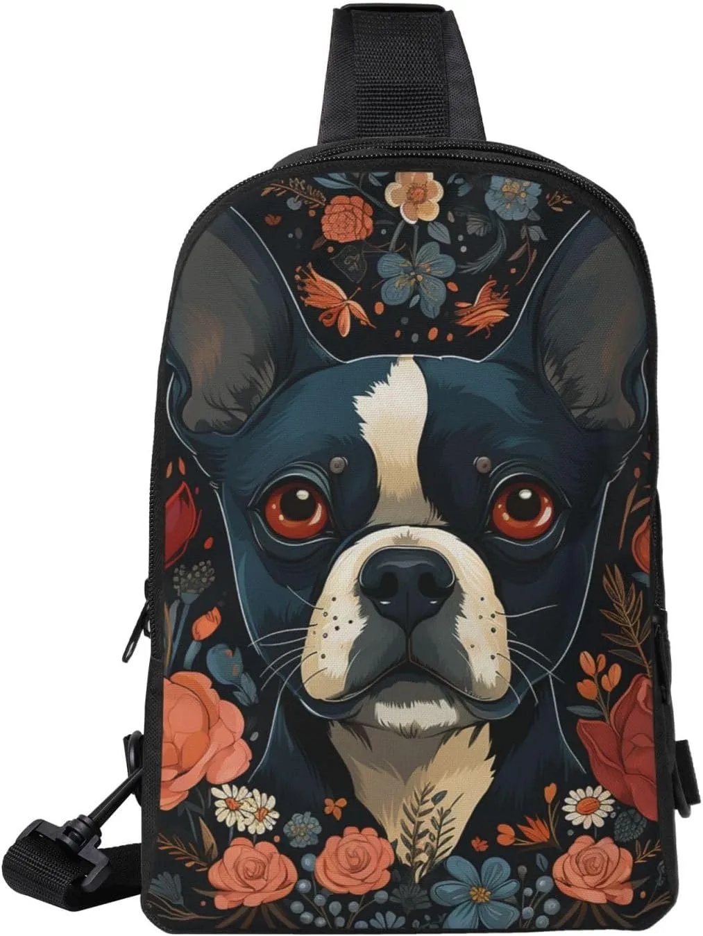 Sling Backpack Crossbody Sling Bag for Men Women Cross Chest Bag Boston Terrier Puppy Shoulder Bag Travel Hiking Daypack