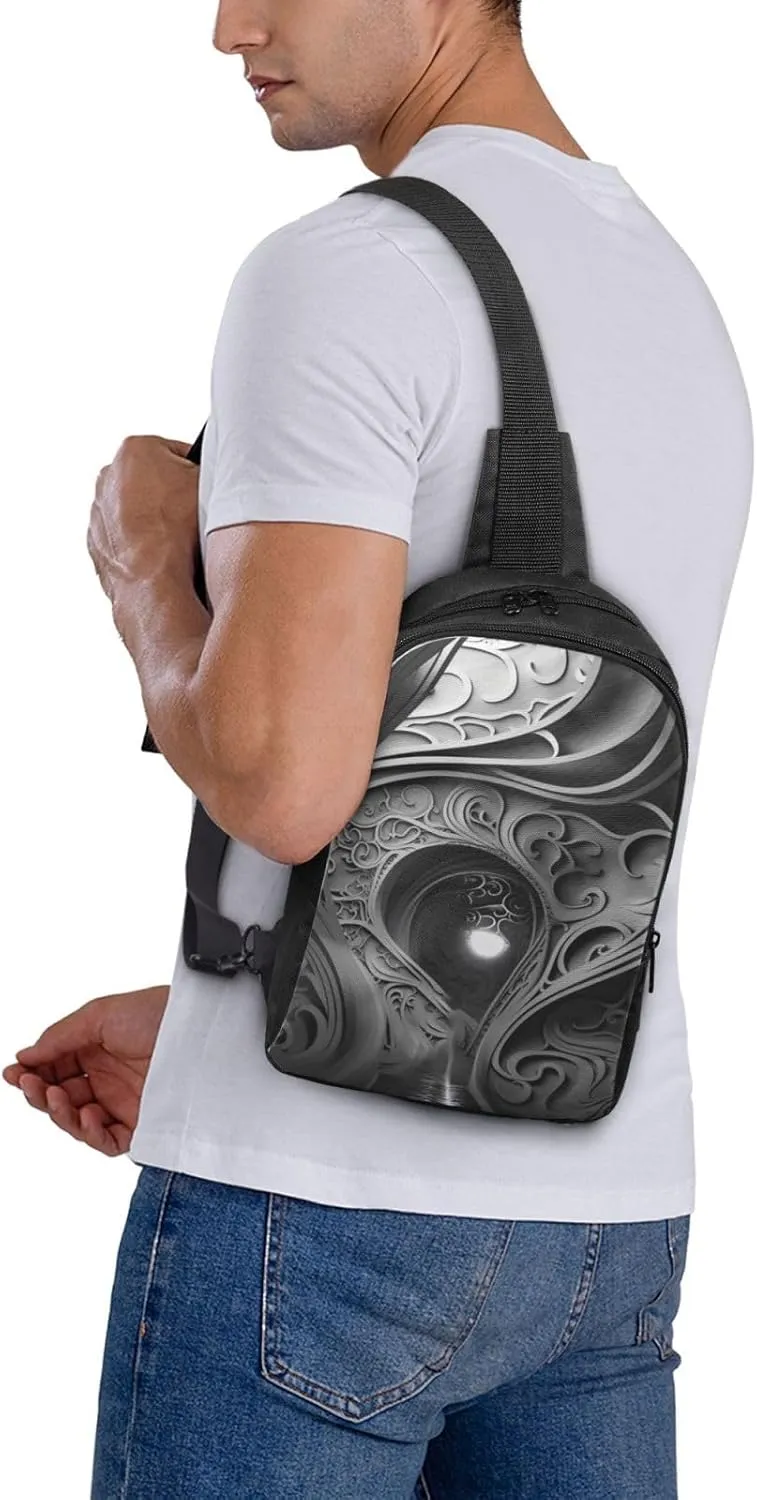 Sling Backpack Crossbody Sling Bag for Men Women Cross Chest Bag Complex Black and White Shoulder Bag Travel Hiking Daypack