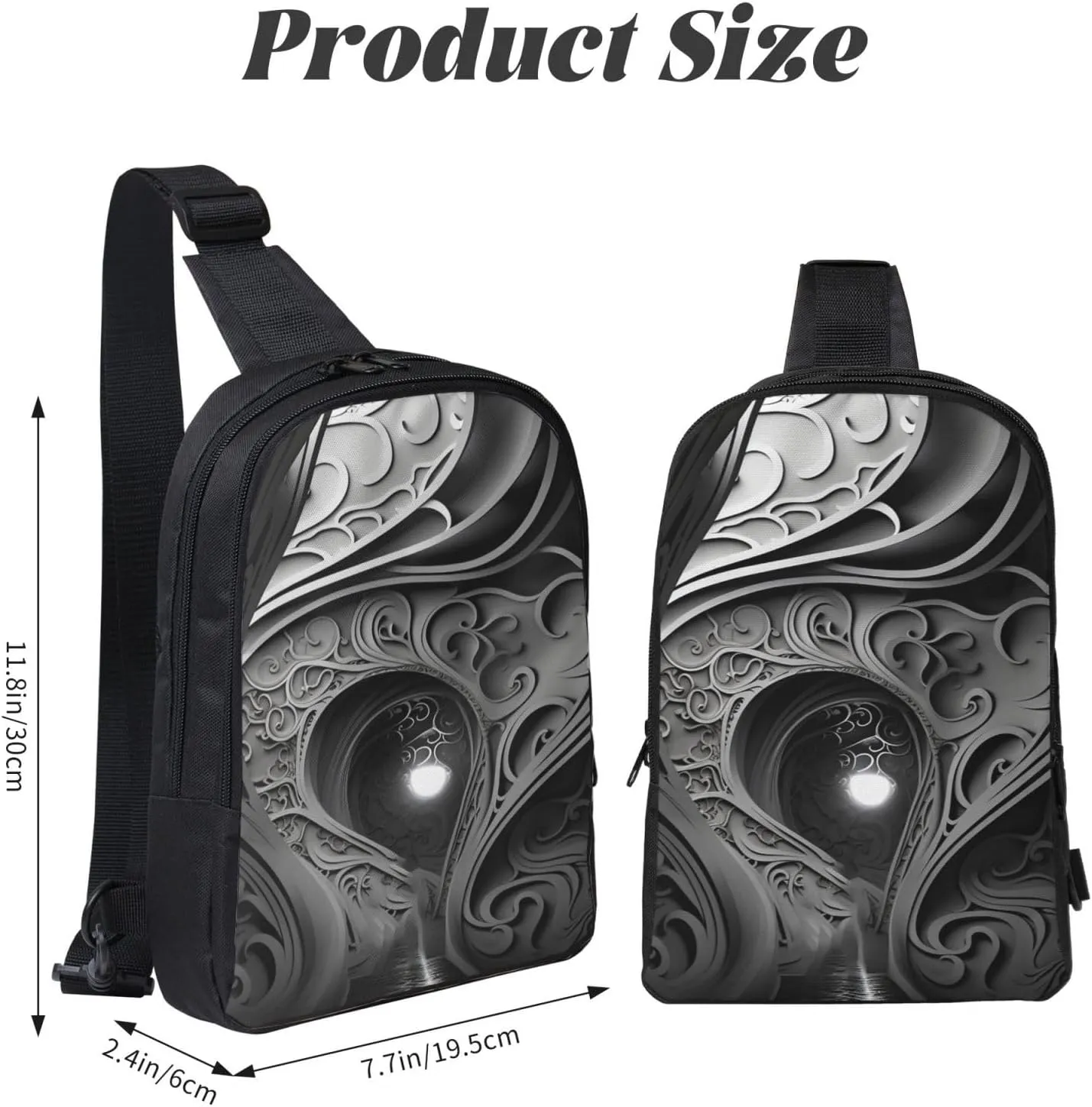 Sling Backpack Crossbody Sling Bag for Men Women Cross Chest Bag Complex Black and White Shoulder Bag Travel Hiking Daypack