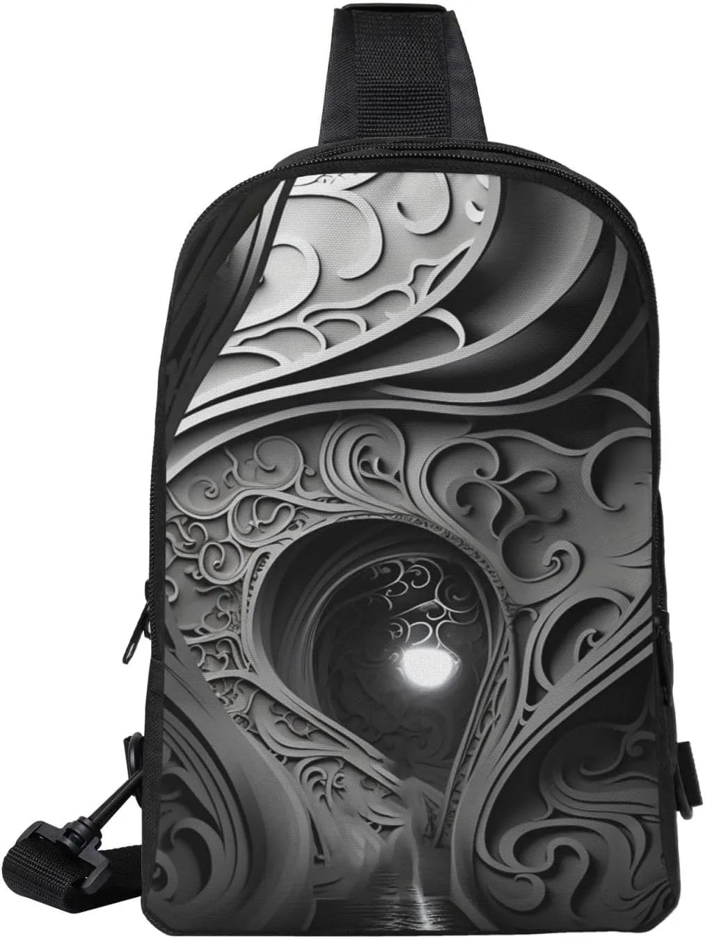 Sling Backpack Crossbody Sling Bag for Men Women Cross Chest Bag Complex Black and White Shoulder Bag Travel Hiking Daypack