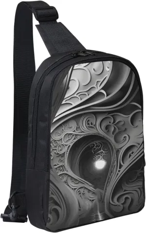Sling Backpack Crossbody Sling Bag for Men Women Cross Chest Bag Complex Black and White Shoulder Bag Travel Hiking Daypack