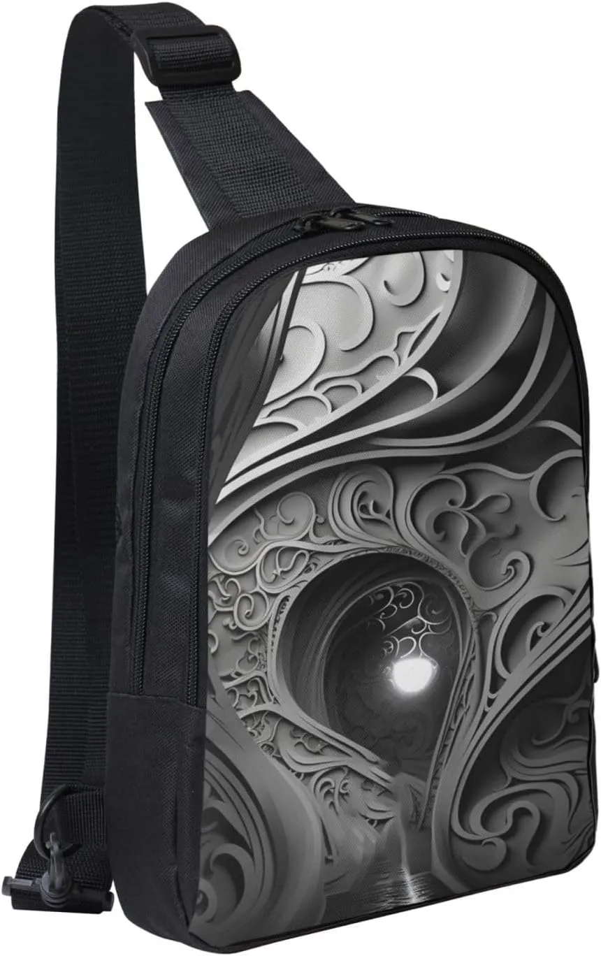 Sling Backpack Crossbody Sling Bag for Men Women Cross Chest Bag Complex Black and White Shoulder Bag Travel Hiking Daypack