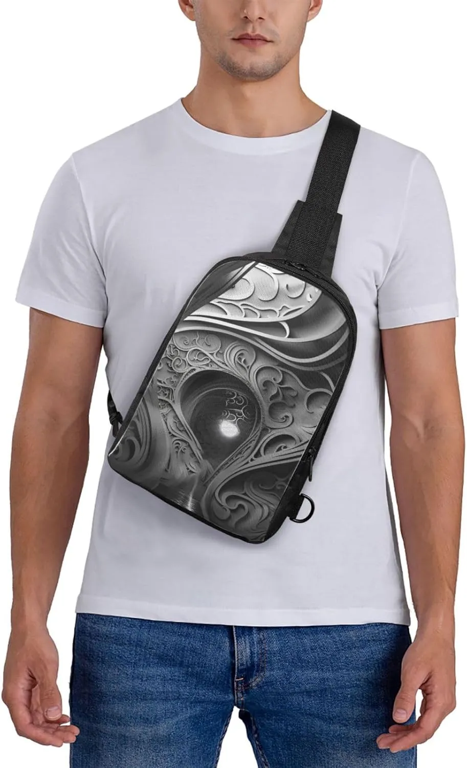 Sling Backpack Crossbody Sling Bag for Men Women Cross Chest Bag Complex Black and White Shoulder Bag Travel Hiking Daypack