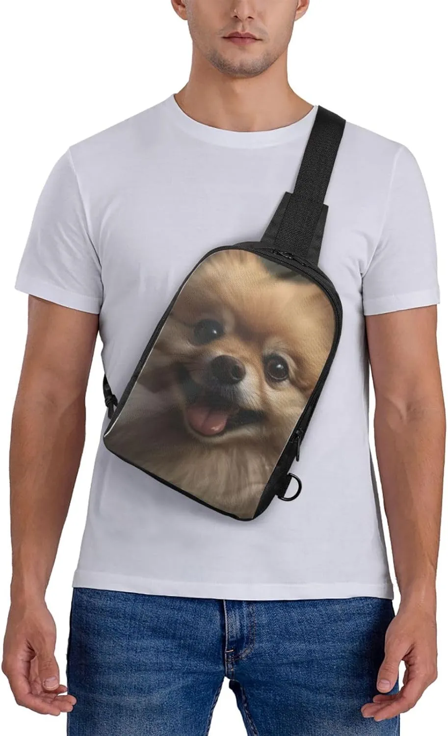 Sling Backpack Crossbody Sling Bag for Men Women Cross Chest Bag Cute Pomeranian Shoulder Bag Travel Hiking Daypack