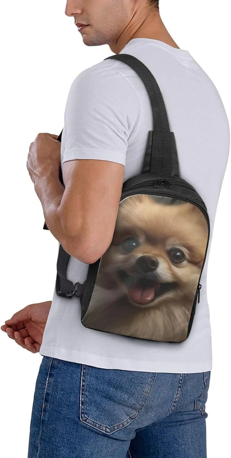 Sling Backpack Crossbody Sling Bag for Men Women Cross Chest Bag Cute Pomeranian Shoulder Bag Travel Hiking Daypack