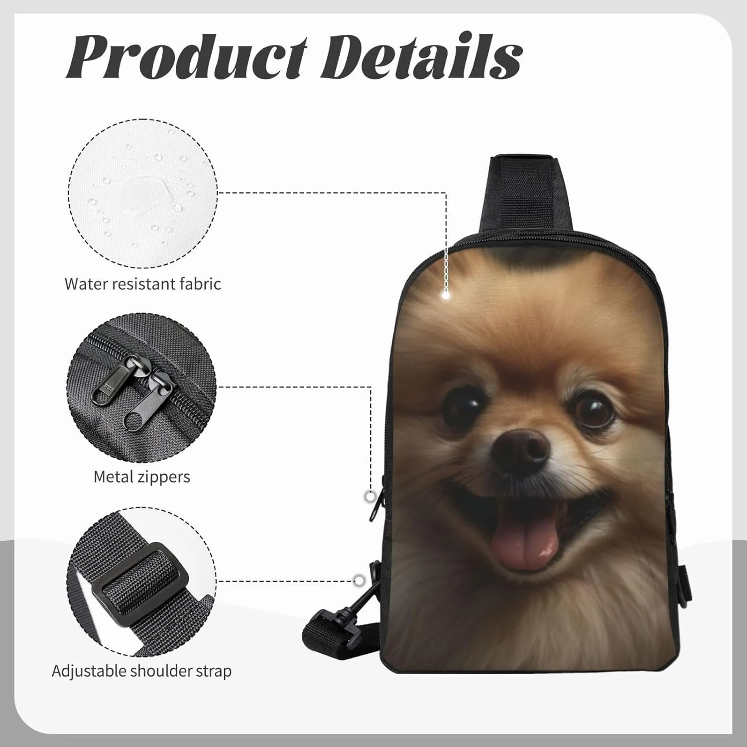 Sling Backpack Crossbody Sling Bag for Men Women Cross Chest Bag Cute Pomeranian Shoulder Bag Travel Hiking Daypack