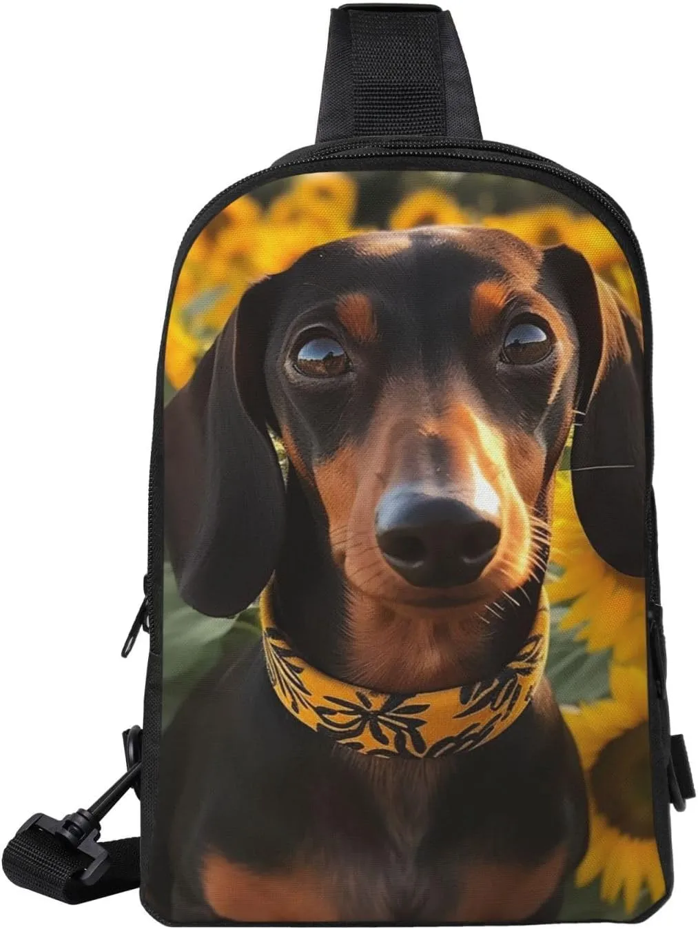 Sling Backpack Crossbody Sling Bag for Men Women Cross Chest Bag Dachshund and sunflower Shoulder Bag Travel Hiking Daypack