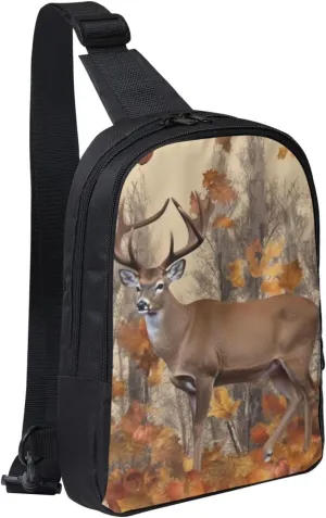 Sling Backpack Crossbody Sling Bag for Men Women Cross Chest Bag Deer and acorns with autumn Shoulder Bag Travel Hiking Daypack