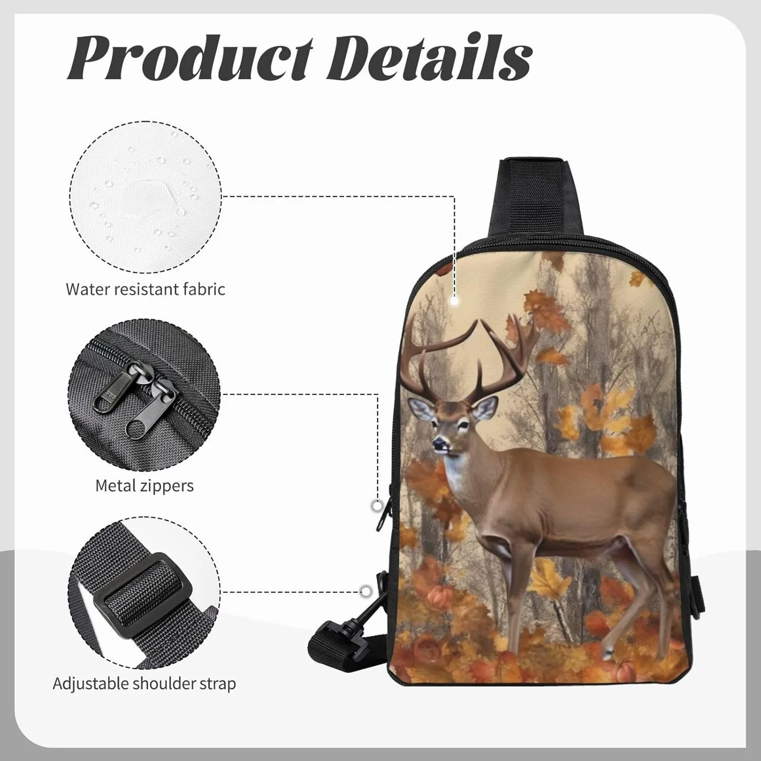 Sling Backpack Crossbody Sling Bag for Men Women Cross Chest Bag Deer and acorns with autumn Shoulder Bag Travel Hiking Daypack
