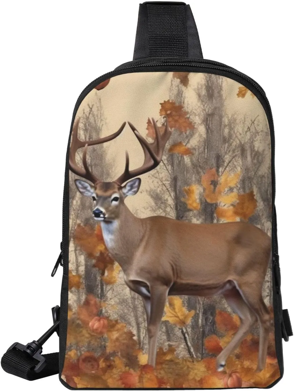 Sling Backpack Crossbody Sling Bag for Men Women Cross Chest Bag Deer and acorns with autumn Shoulder Bag Travel Hiking Daypack