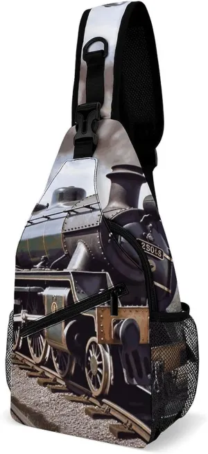 Sling Backpack for Women Men Crossbody Chest Bag Fanny Pack Steam Locomotive Train Sling Bag for Hiking Travel