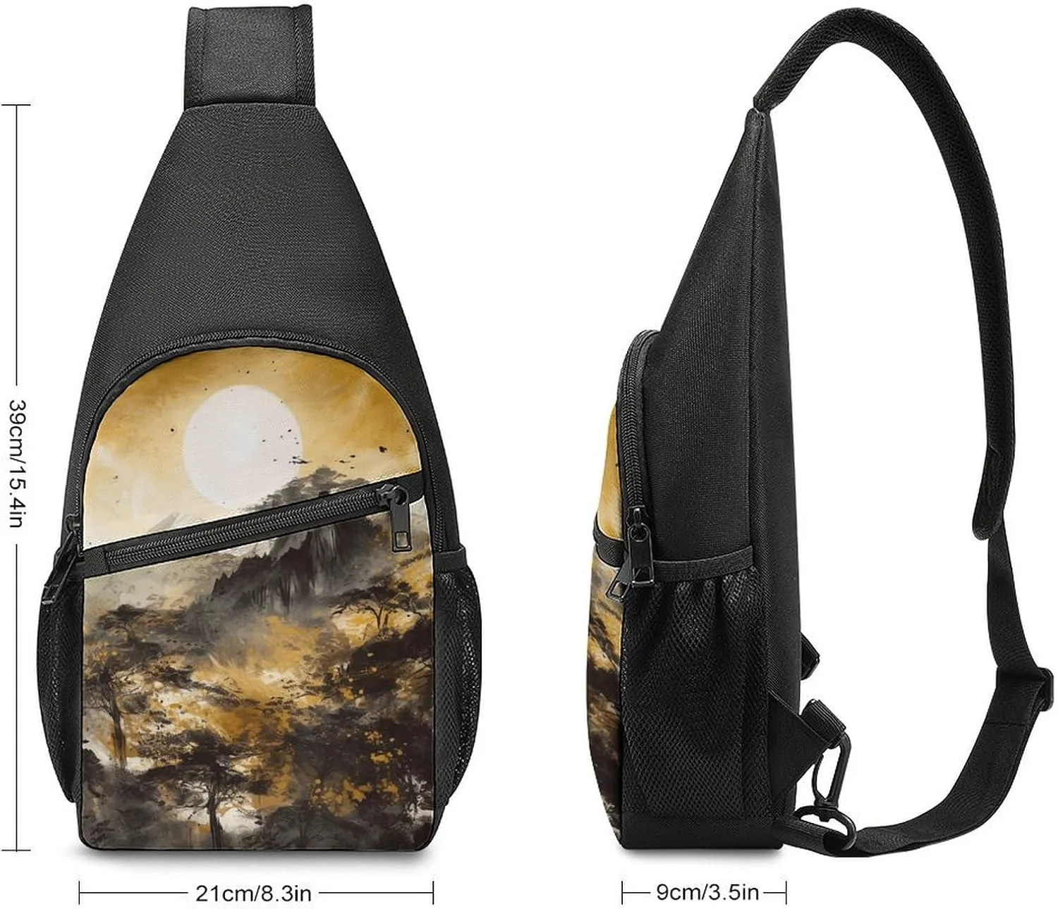 Sling Backpack for Women Men Crossbody Chest Bag Travel A Painting of Mountains Daypack Shoulder Bag for Hiking