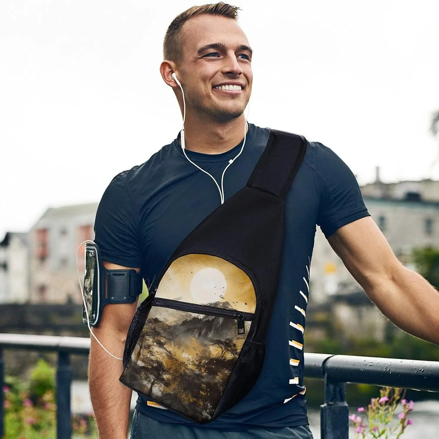 Sling Backpack for Women Men Crossbody Chest Bag Travel A Painting of Mountains Daypack Shoulder Bag for Hiking