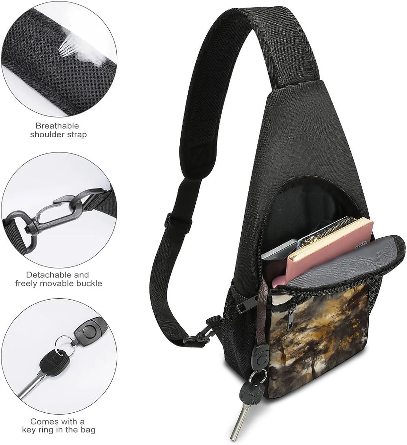 Sling Backpack for Women Men Crossbody Chest Bag Travel A Painting of Mountains Daypack Shoulder Bag for Hiking