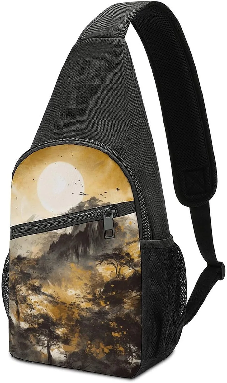 Sling Backpack for Women Men Crossbody Chest Bag Travel A Painting of Mountains Daypack Shoulder Bag for Hiking