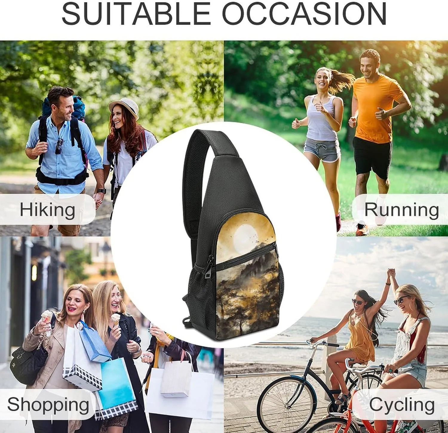 Sling Backpack for Women Men Crossbody Chest Bag Travel A Painting of Mountains Daypack Shoulder Bag for Hiking