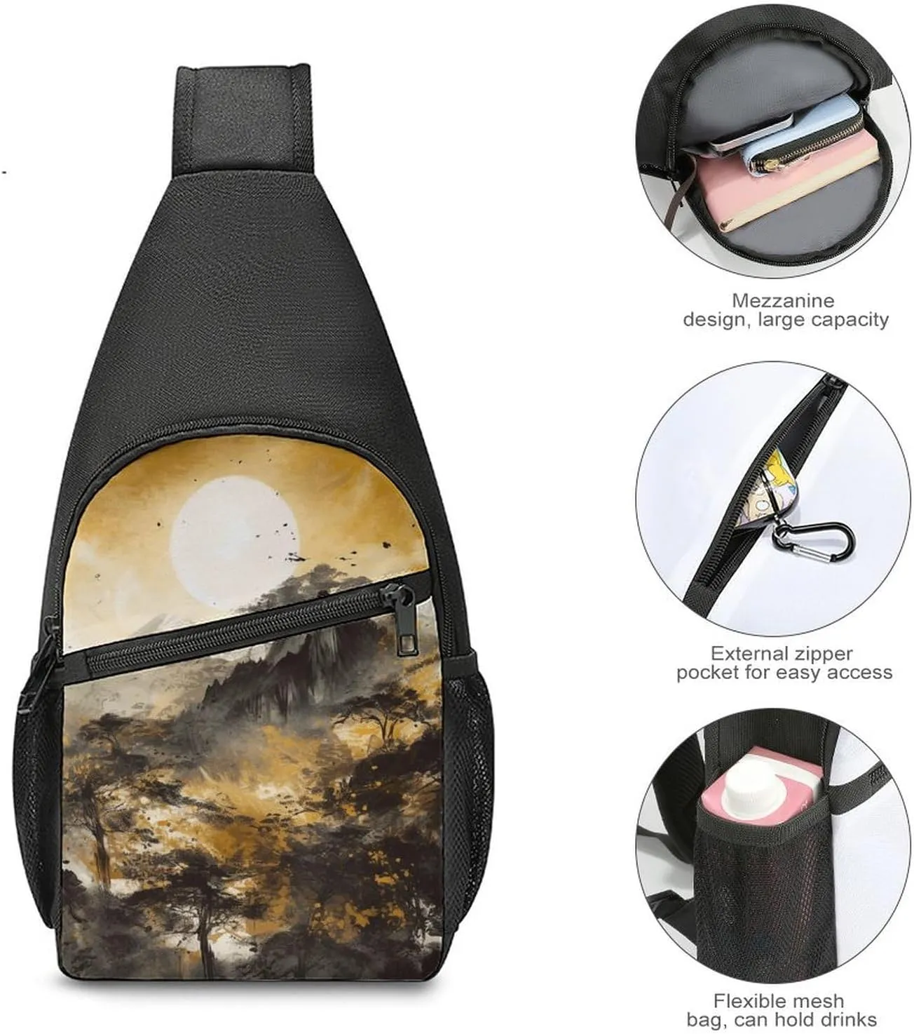 Sling Backpack for Women Men Crossbody Chest Bag Travel A Painting of Mountains Daypack Shoulder Bag for Hiking