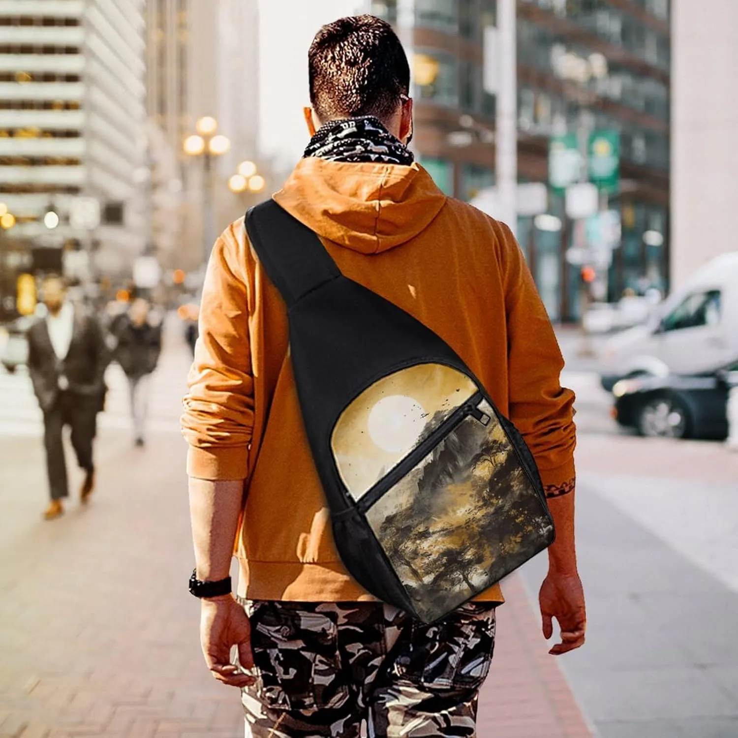 Sling Backpack for Women Men Crossbody Chest Bag Travel A Painting of Mountains Daypack Shoulder Bag for Hiking