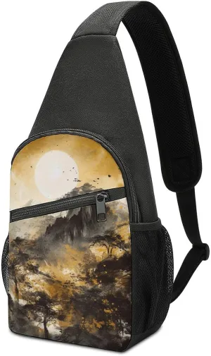 Sling Backpack for Women Men Crossbody Chest Bag Travel A Painting of Mountains Daypack Shoulder Bag for Hiking