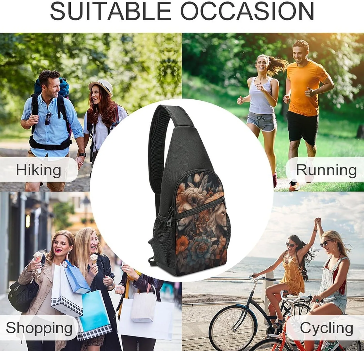 Sling Backpack for Women Men Crossbody Chest Bag Travel Abstract Painting of Lion Daypack Shoulder Bag for Hiking