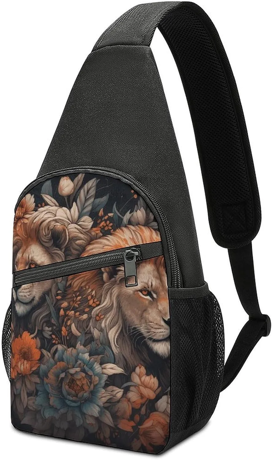Sling Backpack for Women Men Crossbody Chest Bag Travel Abstract Painting of Lion Daypack Shoulder Bag for Hiking
