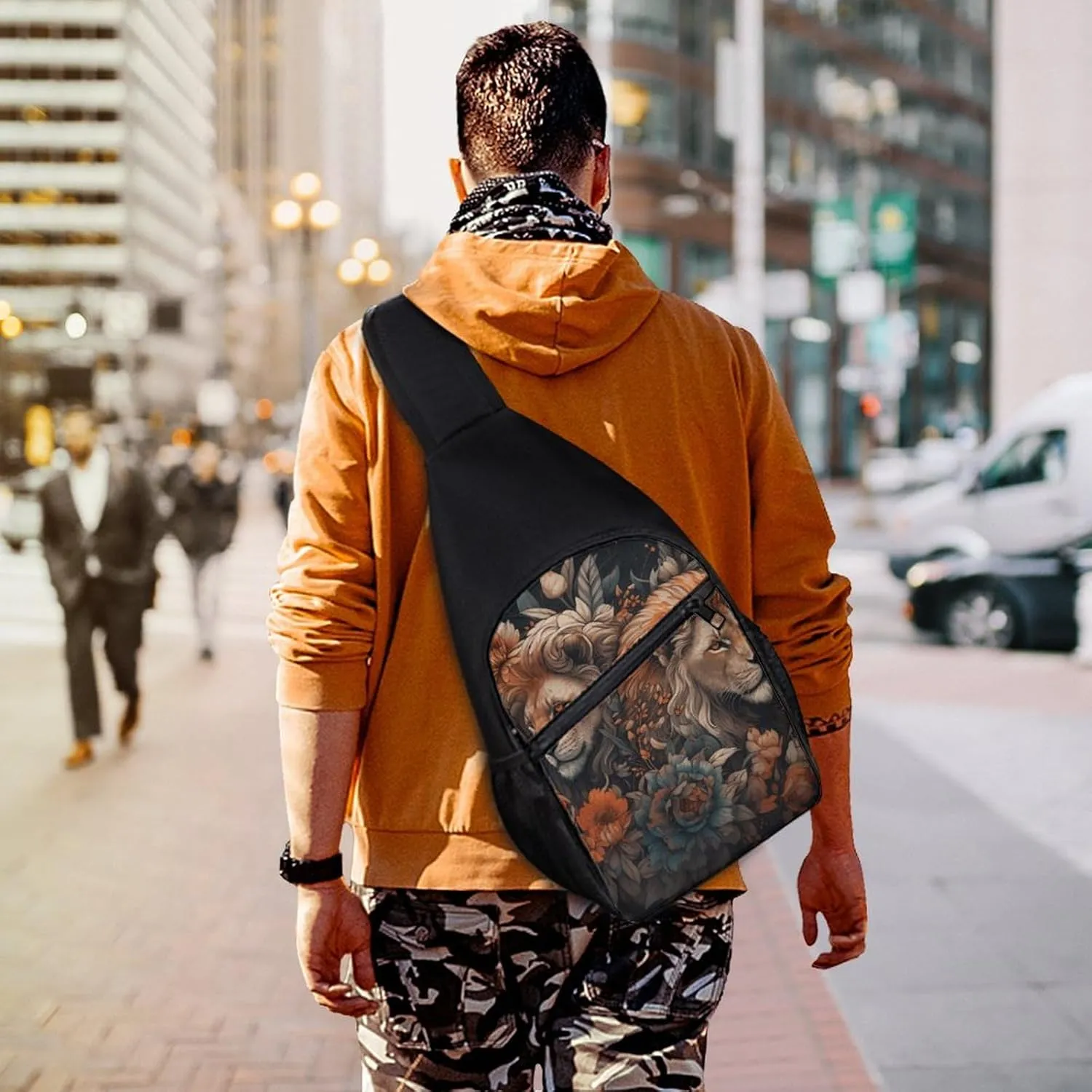 Sling Backpack for Women Men Crossbody Chest Bag Travel Abstract Painting of Lion Daypack Shoulder Bag for Hiking