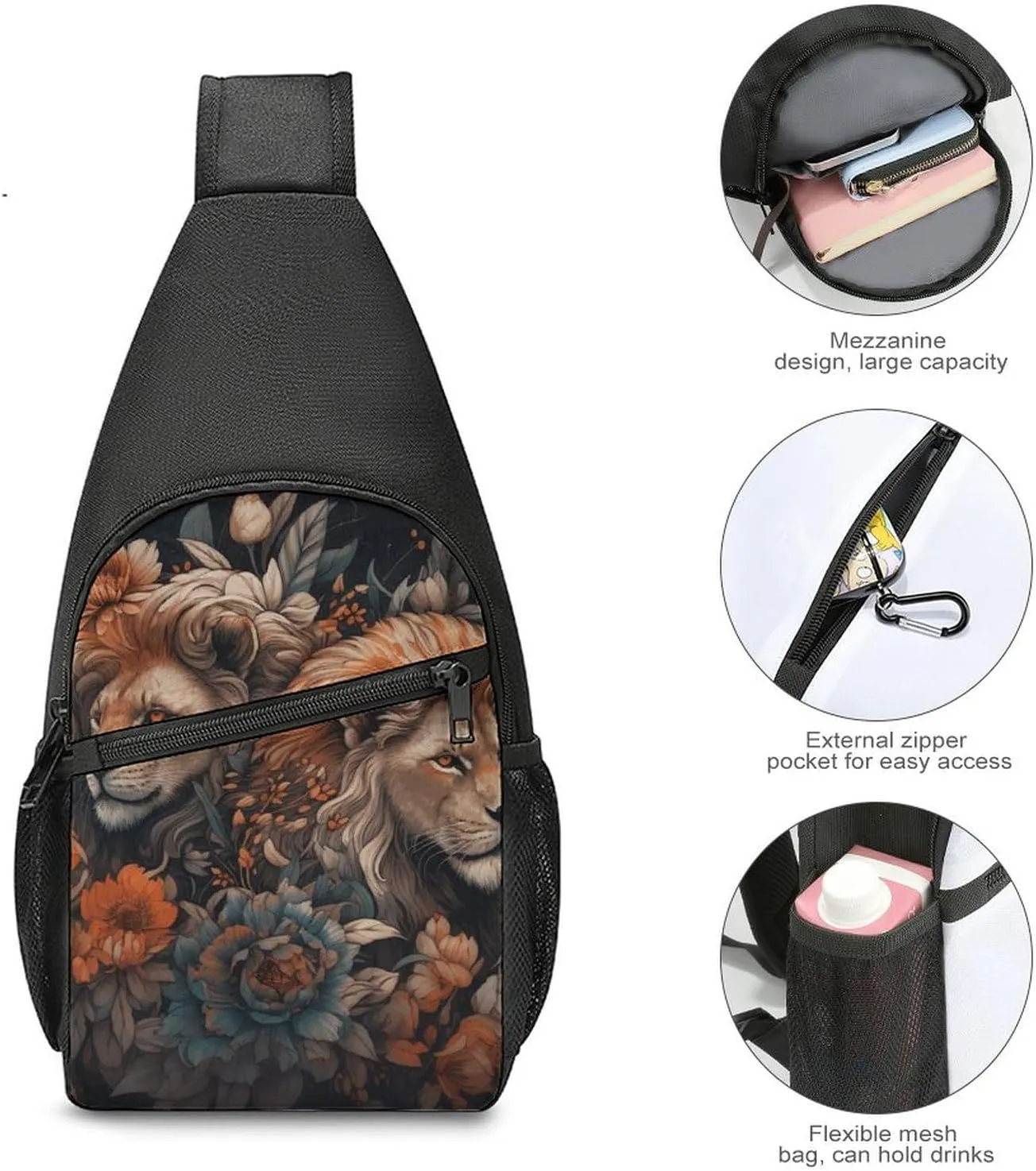 Sling Backpack for Women Men Crossbody Chest Bag Travel Abstract Painting of Lion Daypack Shoulder Bag for Hiking