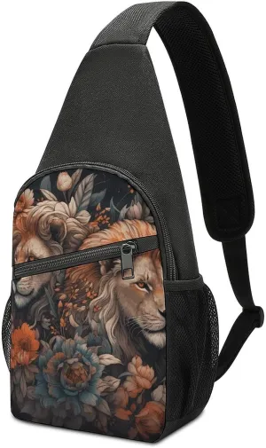 Sling Backpack for Women Men Crossbody Chest Bag Travel Abstract Painting of Lion Daypack Shoulder Bag for Hiking