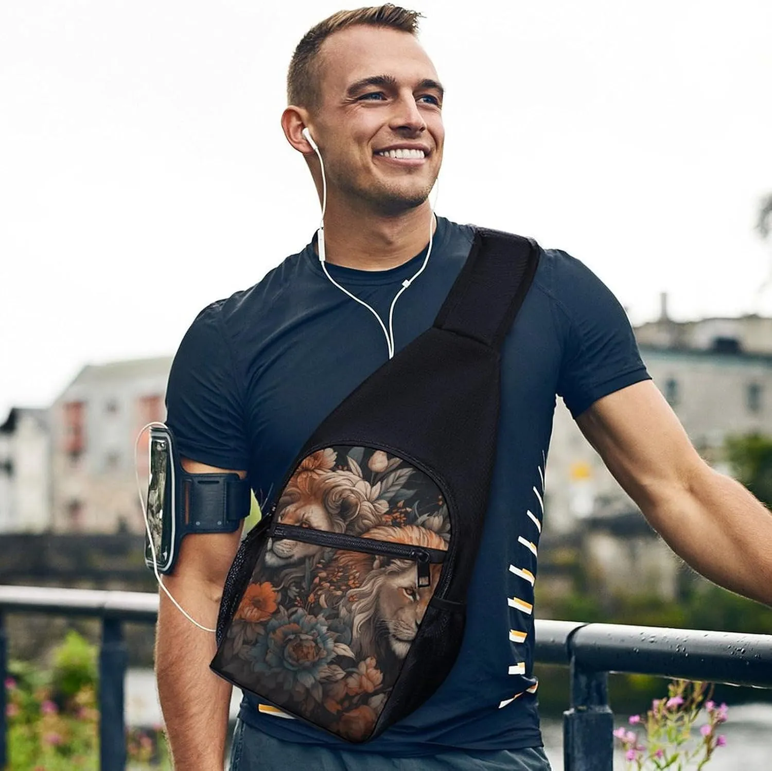 Sling Backpack for Women Men Crossbody Chest Bag Travel Abstract Painting of Lion Daypack Shoulder Bag for Hiking