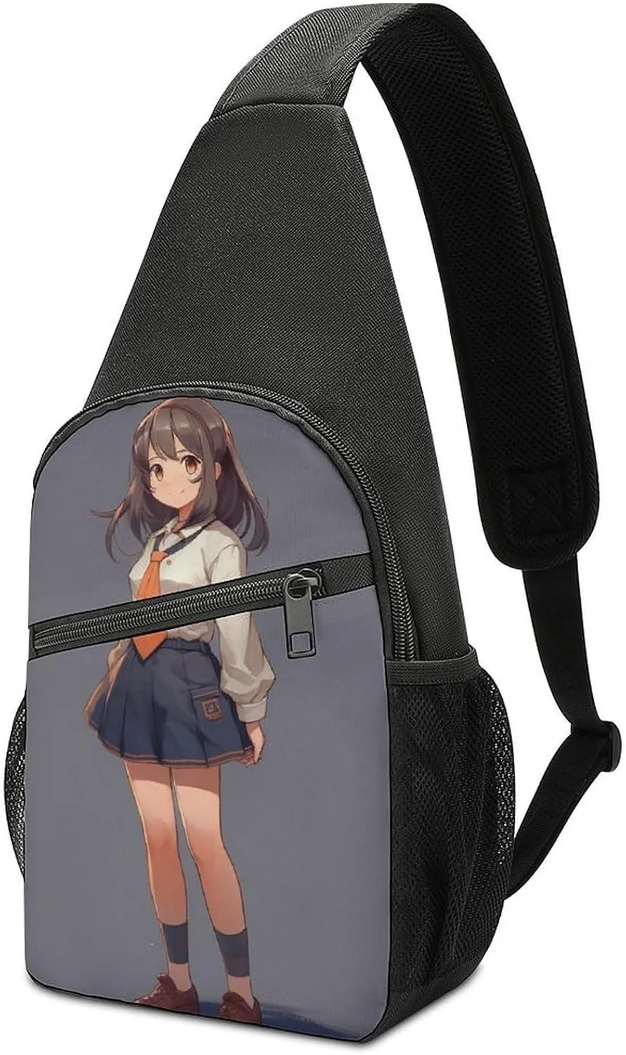Sling Backpack for Women Men Crossbody Chest Bag Travel Anime Woman in Skirt Daypack Shoulder Bag for Hiking
