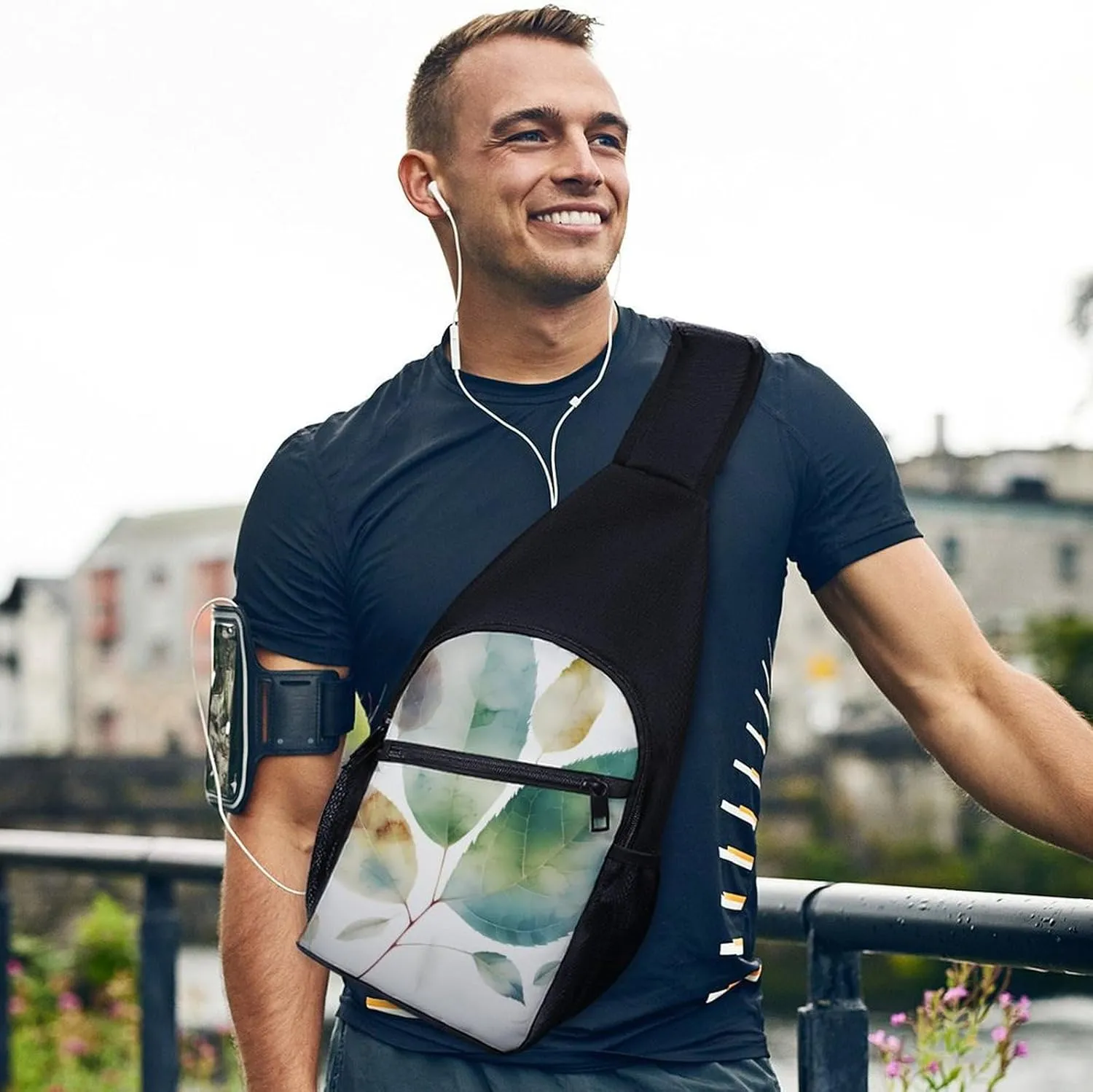 Sling Backpack for Women Men Crossbody Chest Bag Travel Art Color Leaf Daypack Shoulder Bag for Hiking