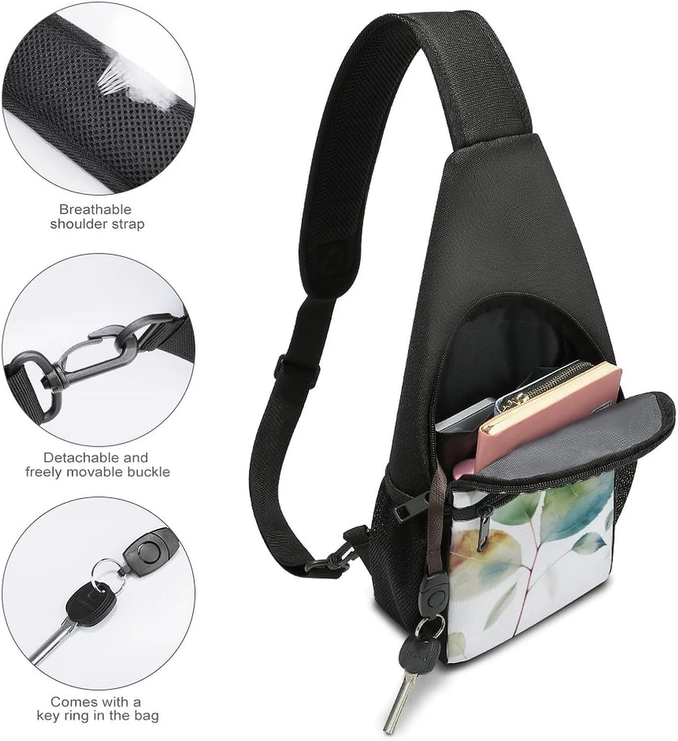 Sling Backpack for Women Men Crossbody Chest Bag Travel Art Color Leaf Daypack Shoulder Bag for Hiking