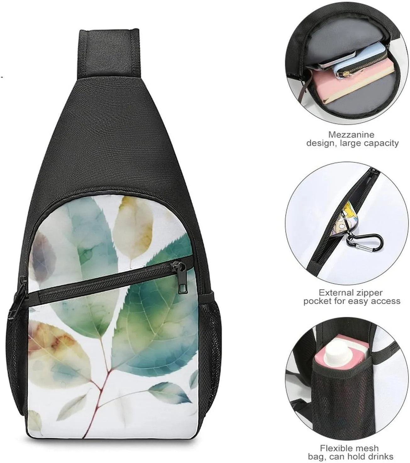Sling Backpack for Women Men Crossbody Chest Bag Travel Art Color Leaf Daypack Shoulder Bag for Hiking