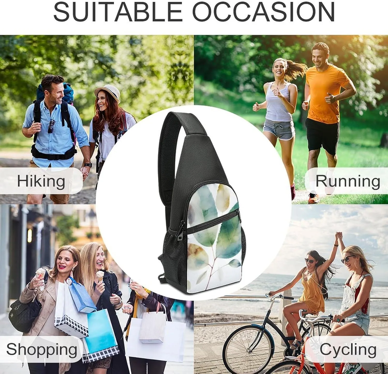 Sling Backpack for Women Men Crossbody Chest Bag Travel Art Color Leaf Daypack Shoulder Bag for Hiking