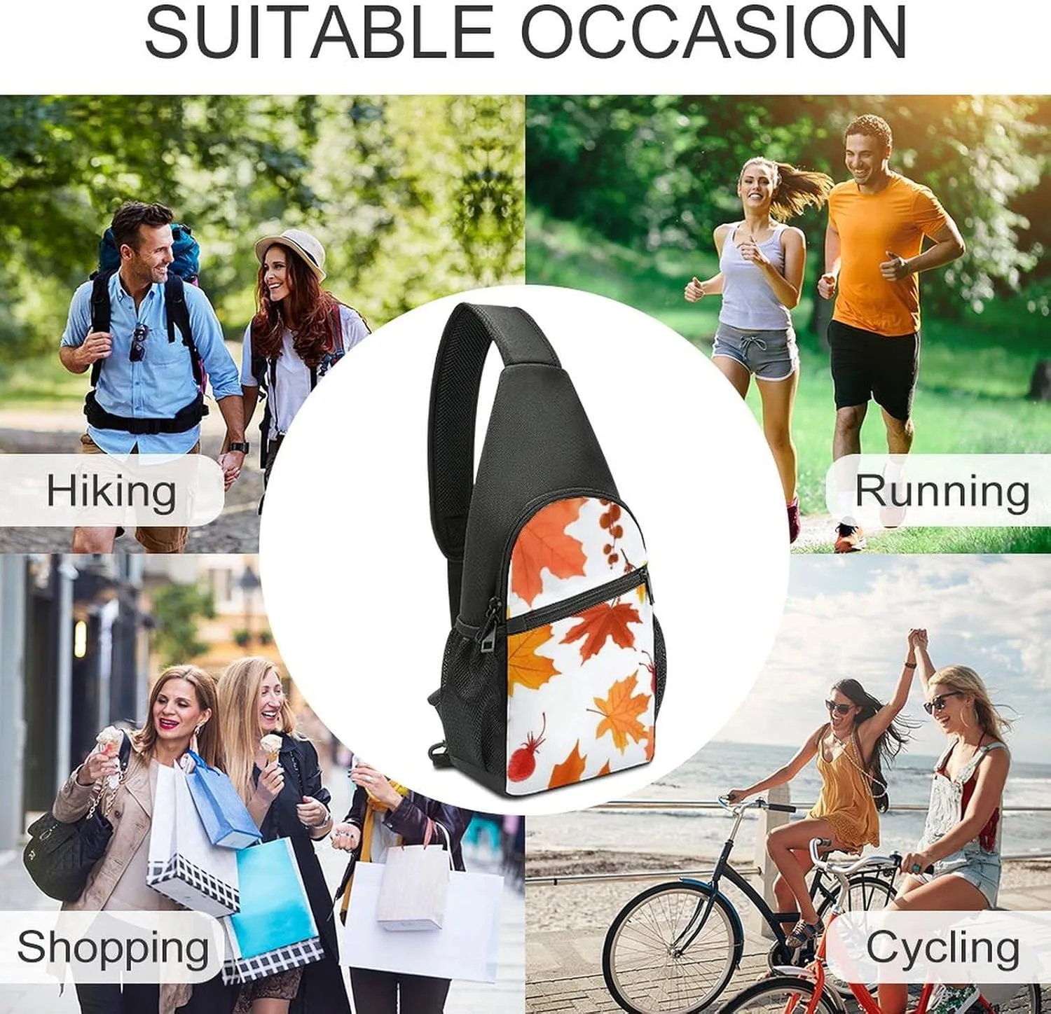 Sling Backpack for Women Men Crossbody Chest Bag Travel Autumn Maple Leaves Daypack Shoulder Bag for Hiking