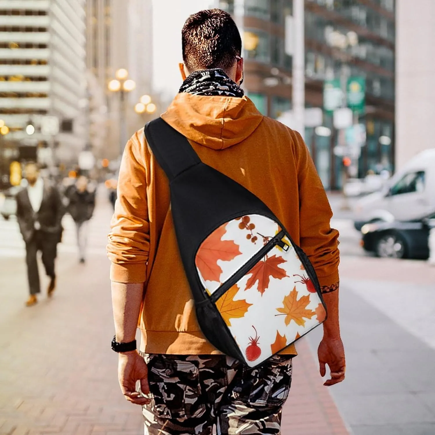 Sling Backpack for Women Men Crossbody Chest Bag Travel Autumn Maple Leaves Daypack Shoulder Bag for Hiking