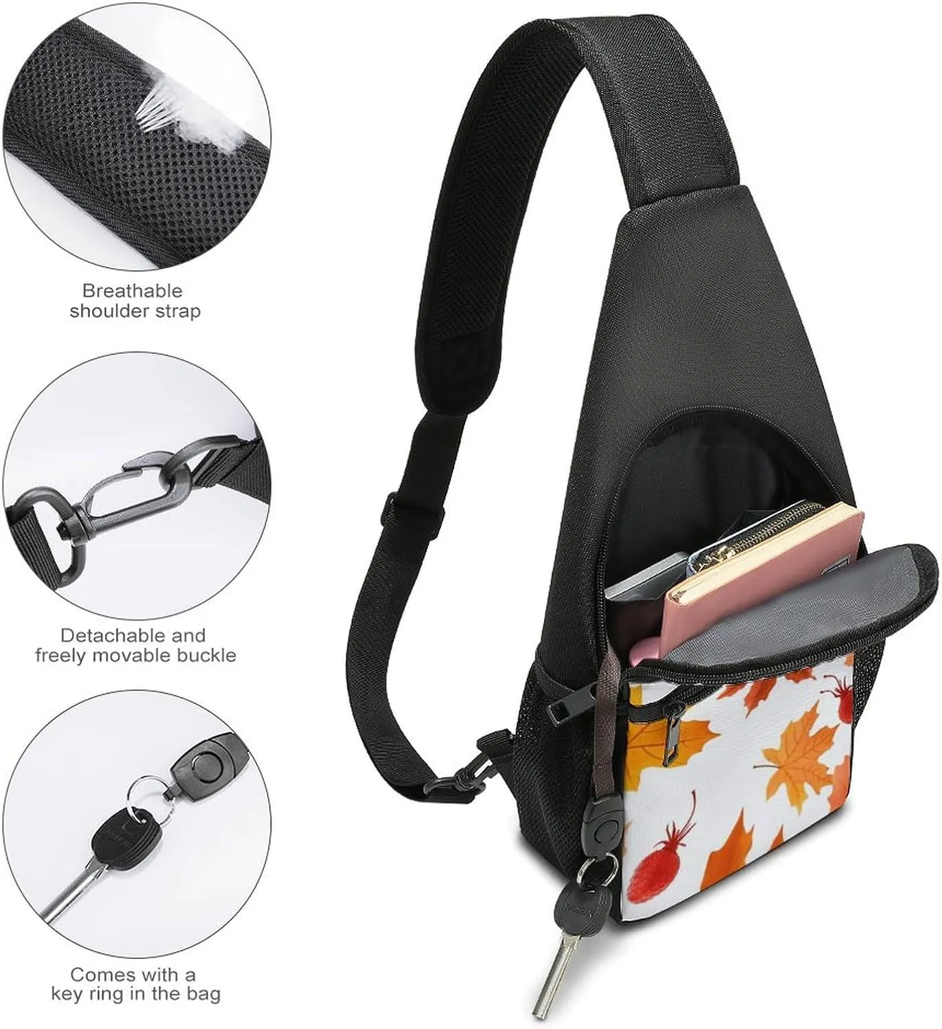 Sling Backpack for Women Men Crossbody Chest Bag Travel Autumn Maple Leaves Daypack Shoulder Bag for Hiking
