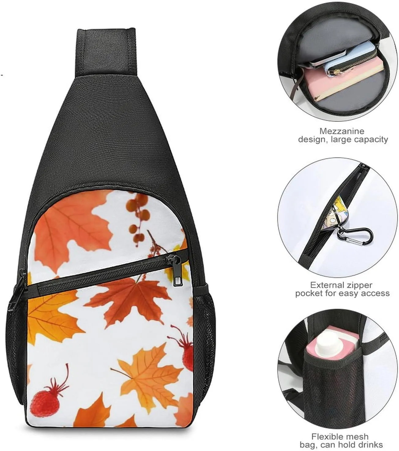 Sling Backpack for Women Men Crossbody Chest Bag Travel Autumn Maple Leaves Daypack Shoulder Bag for Hiking