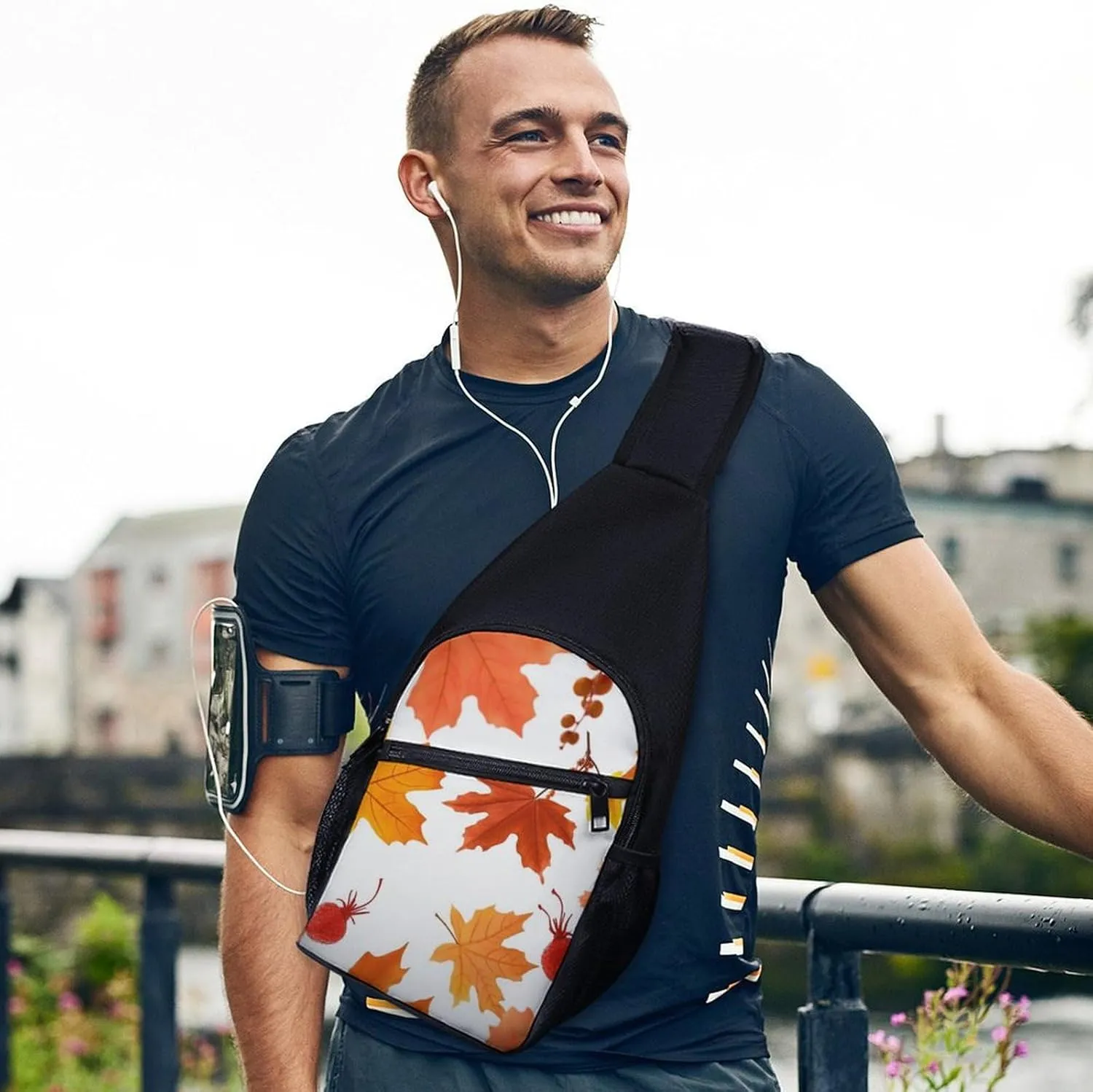 Sling Backpack for Women Men Crossbody Chest Bag Travel Autumn Maple Leaves Daypack Shoulder Bag for Hiking