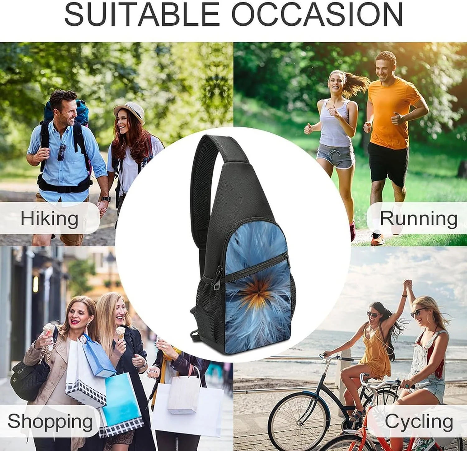 Sling Backpack for Women Men Crossbody Chest Bag Travel Big Blue Flower Daypack Shoulder Bag for Hiking