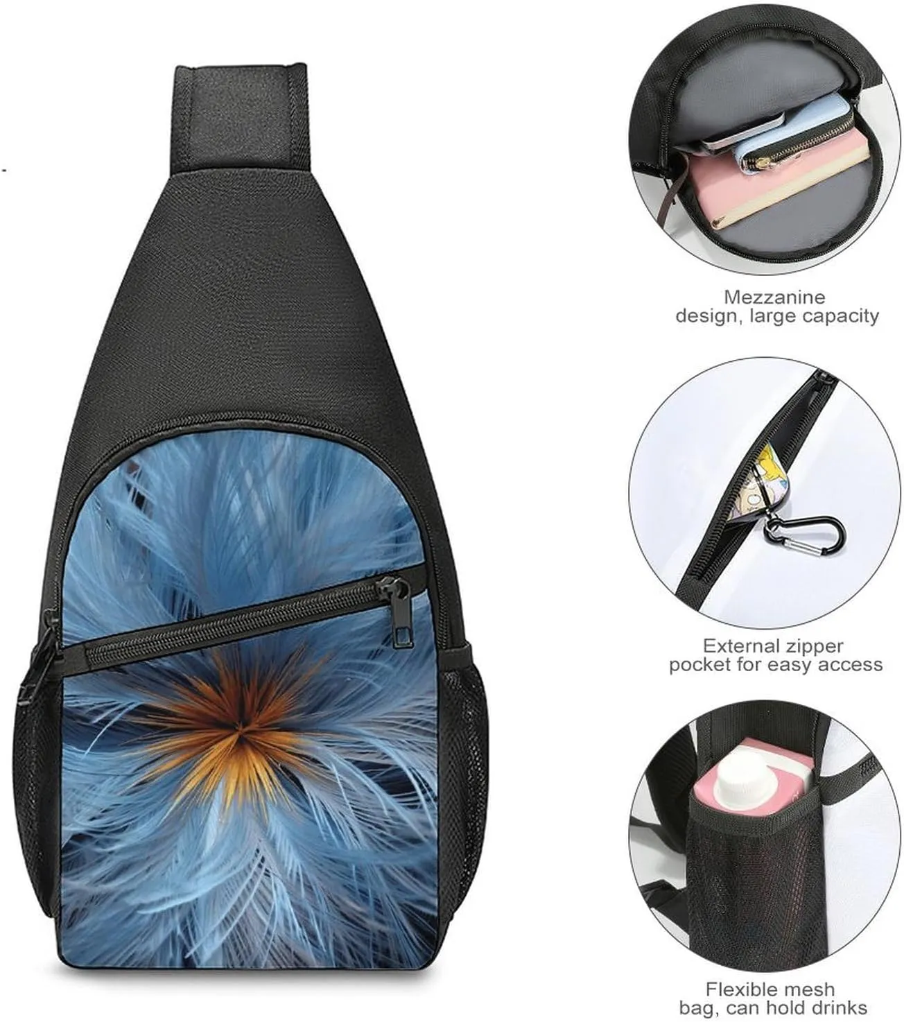 Sling Backpack for Women Men Crossbody Chest Bag Travel Big Blue Flower Daypack Shoulder Bag for Hiking