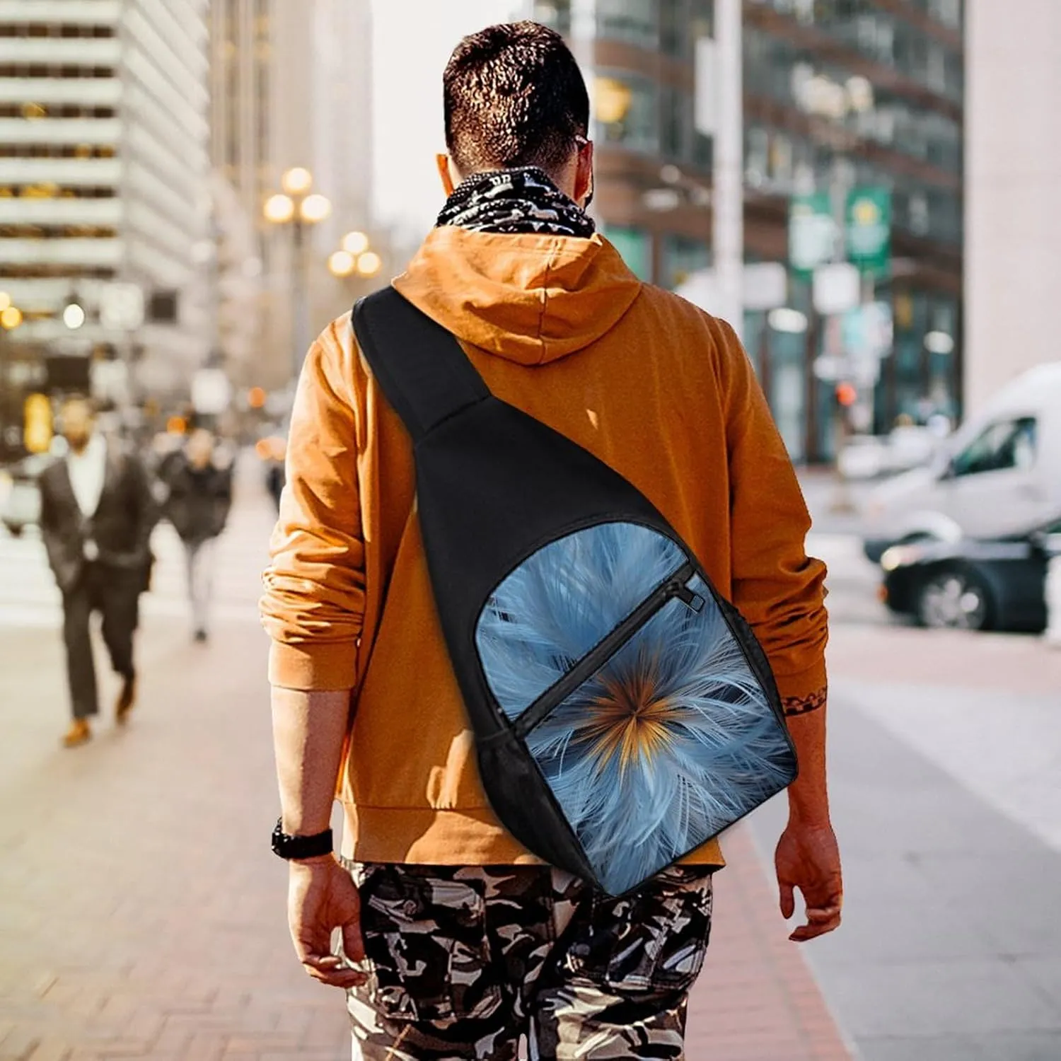 Sling Backpack for Women Men Crossbody Chest Bag Travel Big Blue Flower Daypack Shoulder Bag for Hiking