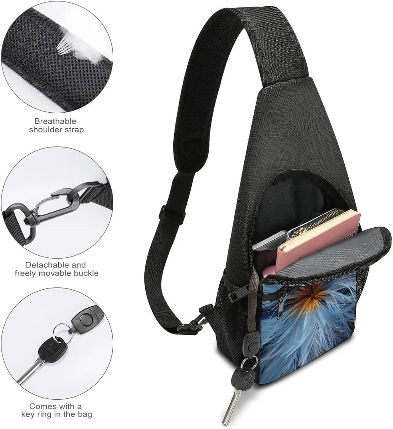 Sling Backpack for Women Men Crossbody Chest Bag Travel Big Blue Flower Daypack Shoulder Bag for Hiking