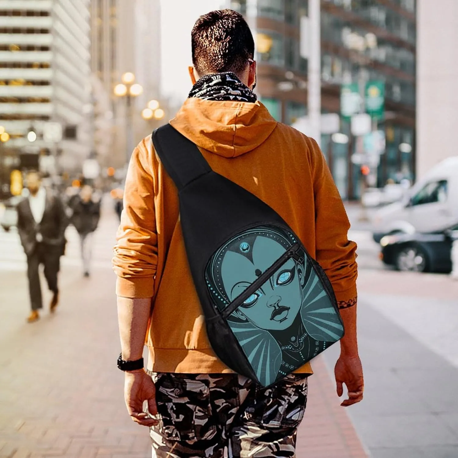 Sling Backpack for Women Men Crossbody Chest Bag Travel Cartoon Drawing of Woman Daypack Shoulder Bag for Hiking
