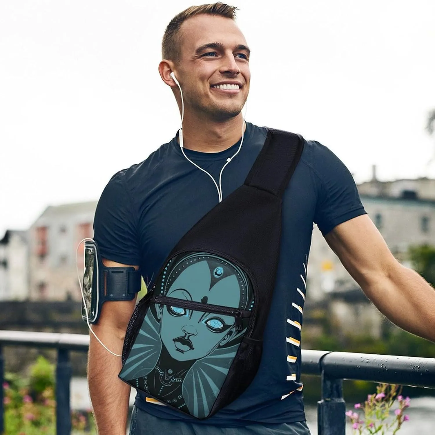 Sling Backpack for Women Men Crossbody Chest Bag Travel Cartoon Drawing of Woman Daypack Shoulder Bag for Hiking