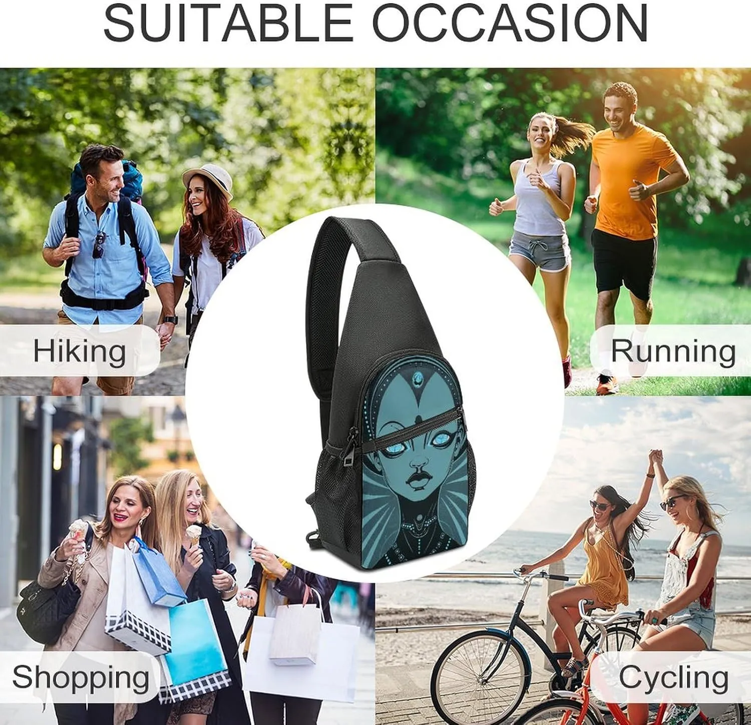 Sling Backpack for Women Men Crossbody Chest Bag Travel Cartoon Drawing of Woman Daypack Shoulder Bag for Hiking